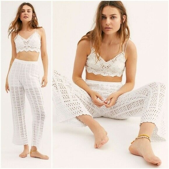Free People Pants - Free People Beach Quinn Crochet Flare Pants White